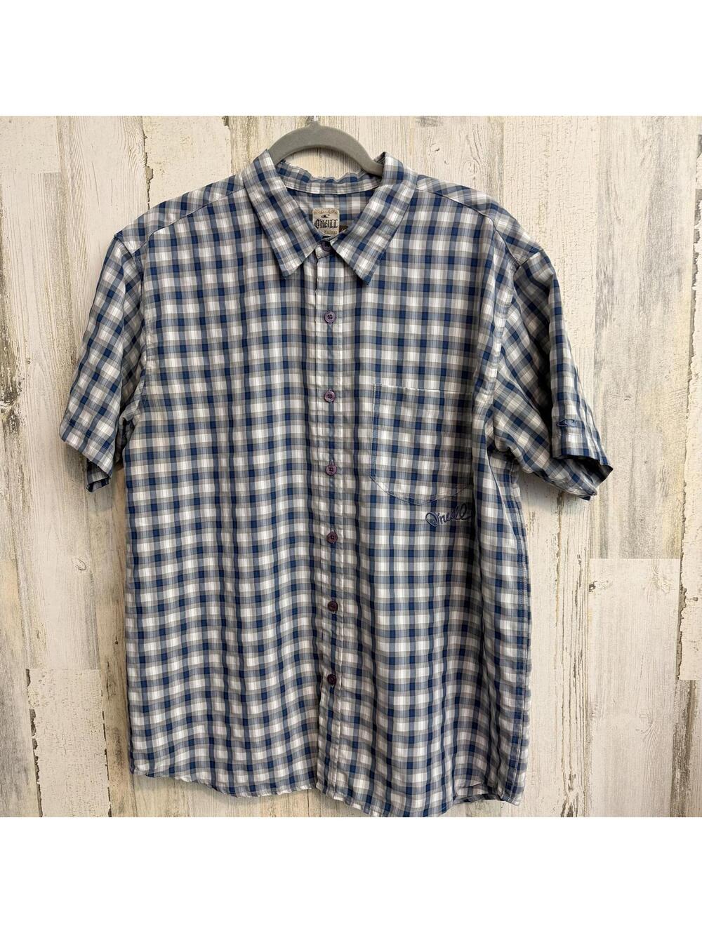 ONeill Men's Large Blue Plaid Short Sleeve Button Up Shirt Skater